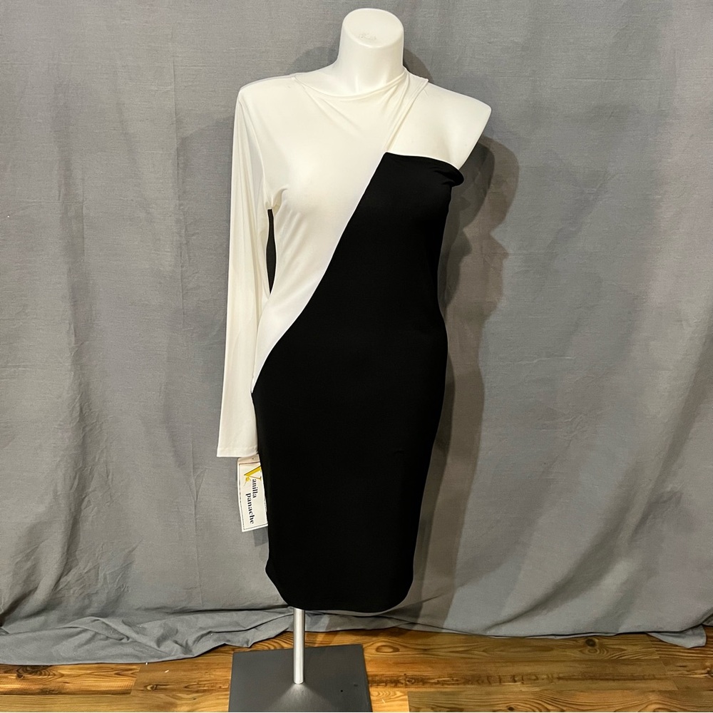 Stylish One Shoulder Black and White Dress